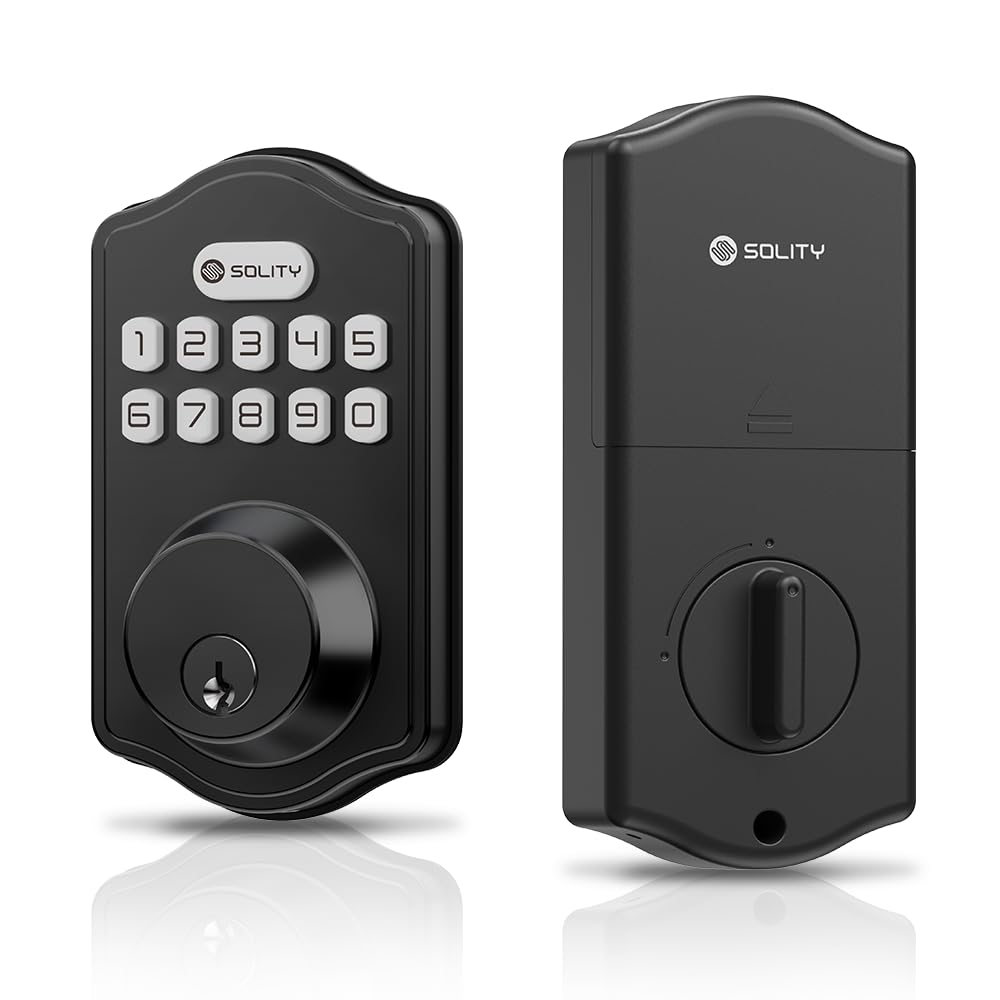 Solity Smart Digital Electronic Deadbolt Door Lock, Keyless Entry, Auto Lock, 100 Custom Codes, Easy Installation, Keypad For Front & Back Door, Residential & Commercial, At1, Matte Black
