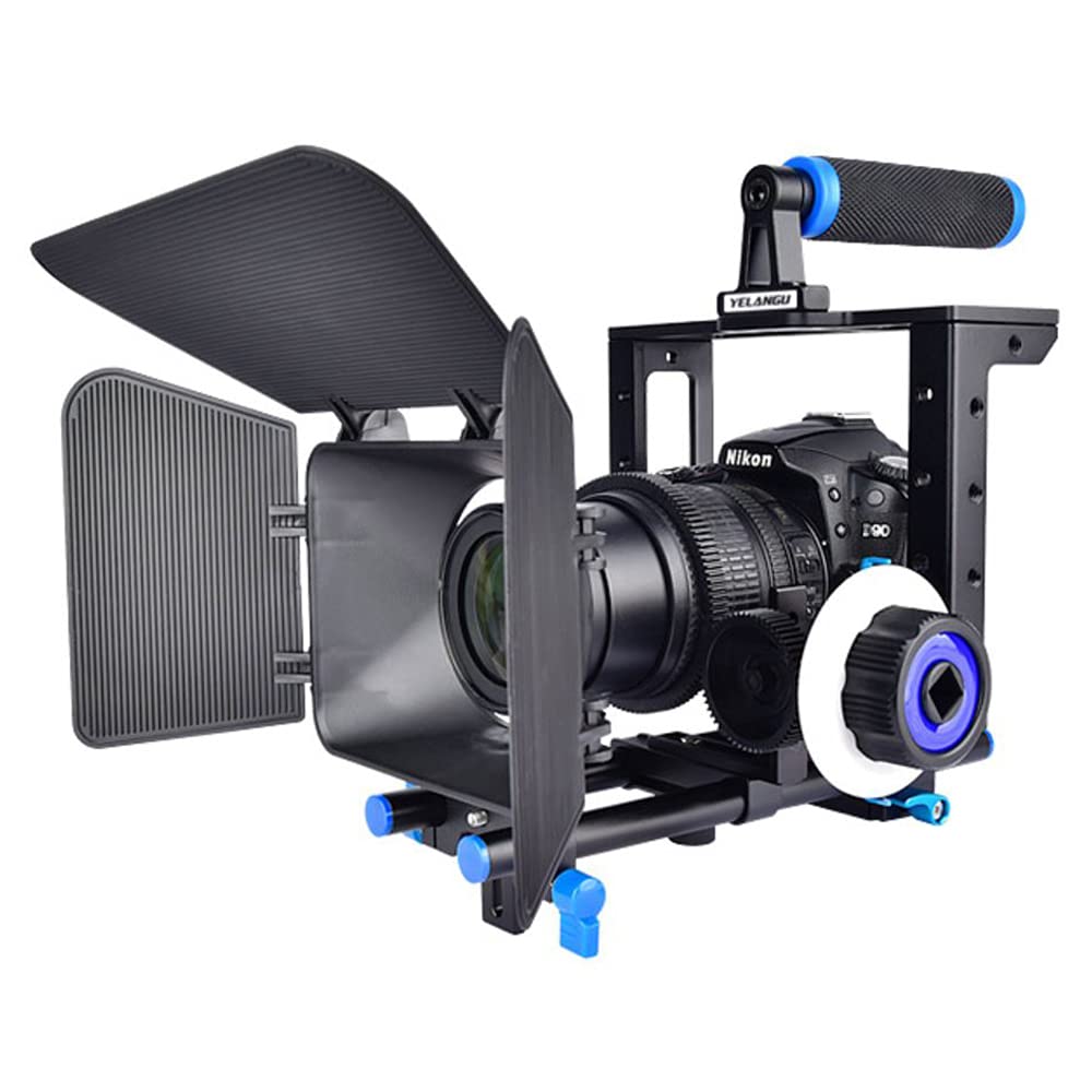 Foto&Tech Movie Making Dslr Camera Video Cage Mount Rig Large Cage Kit With Top Handle Grip 15Mm Rod Compatible With Canon 5D Mark Ii Iii,7D,70D,D800,D8100 Nikon Sony & Other Dslr Cameras (Blue+Black)