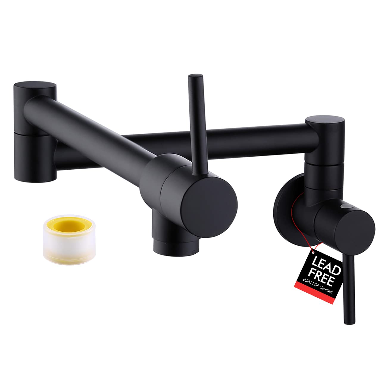 Kes Pot Filler Folding Kitchen Faucet Brass Double Joint Swing Arm Sink Faucet Articulating Wall Mount Two Handle Single Hole, Matte Black, Cupc Nsf  Lead-, Kn926Lff18-Bk