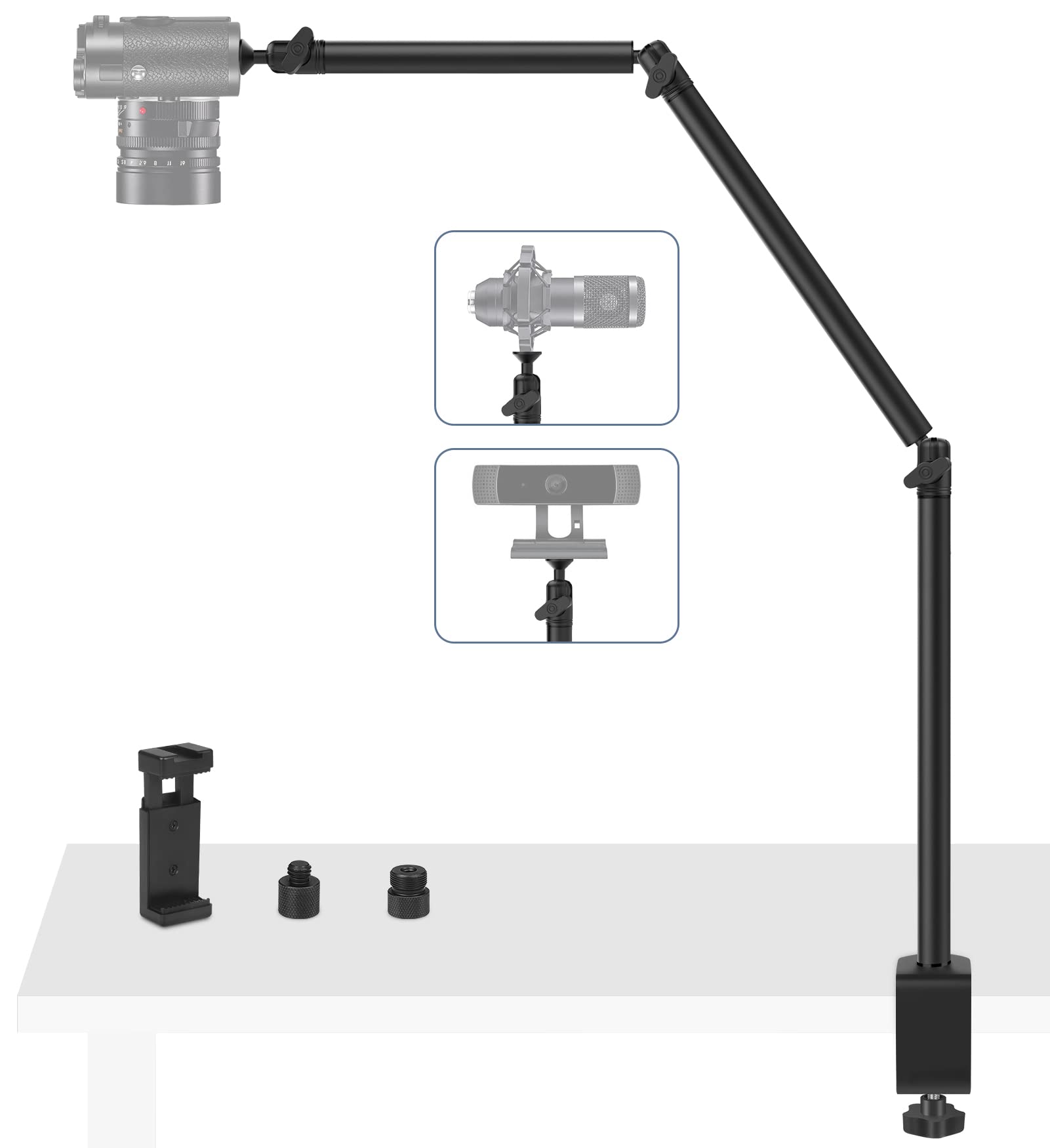 Tinpops Overhead Camera Desk Mount Stand, Webcam Stand Microphone Boom Arm Stand With 1/4“ 3/8" 5/8" Screw For Dslr Camera Photography/Videography/Live Streaming/Photo Shooting/Broadcast
