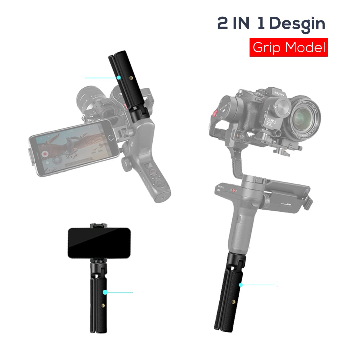 Eaxanpic Extended Handle Grip/Tripod 2 In 1 For Gimbal Stabilizer, Tabletop Tripod Stand And Handle Grip For Dji Ronin-S, Zhiyun Weebills, Zhiyun Crane, Desktop Tabletop Stand For Dslr Cameras