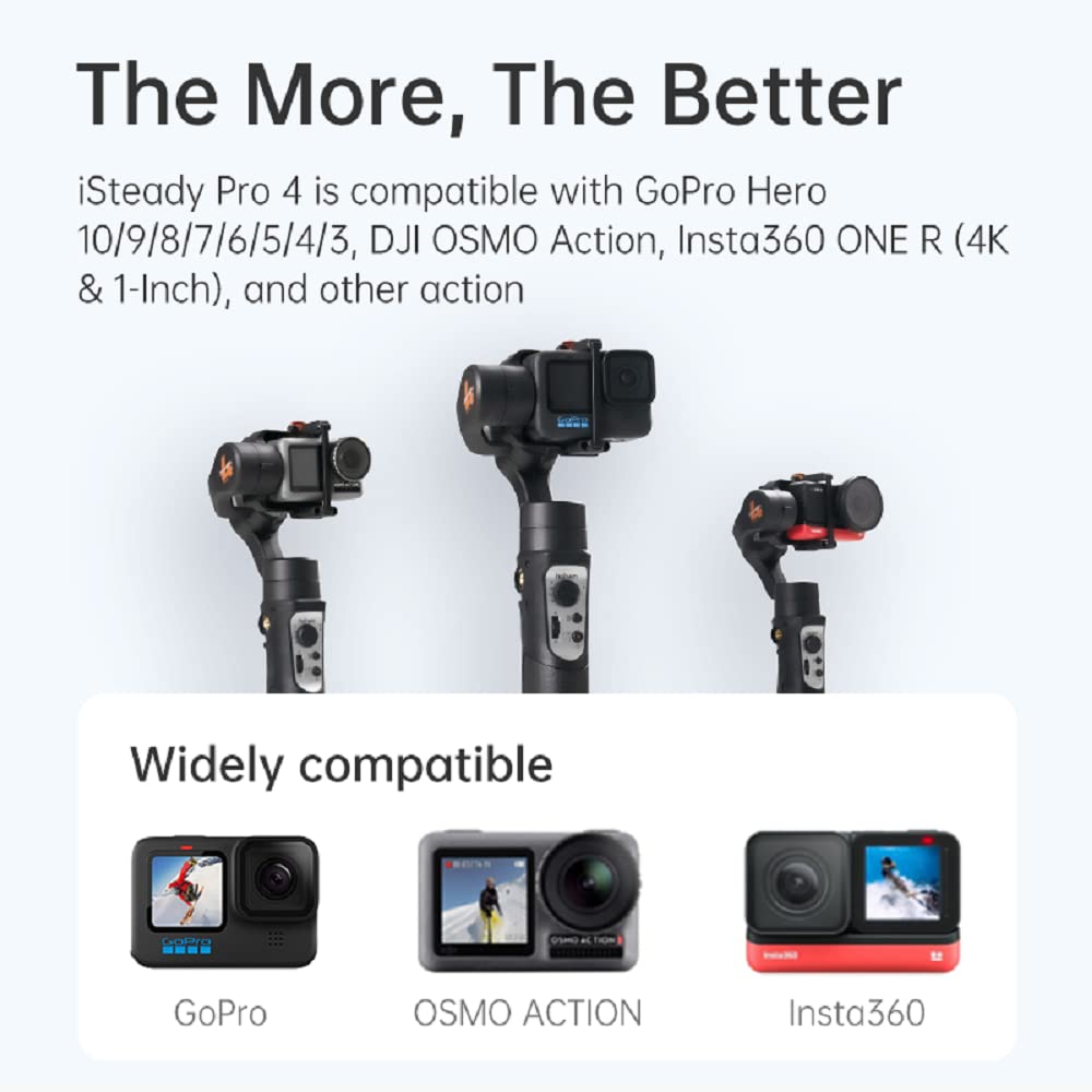 Hohem Isteady Pro 4 Gimbal Stabilizer Compatible For Gopro 11/10/9/8/7 Insta360 One R Dji Osmo Action,3-Axis Action Camera Gimbal With Splash Proof 14H Battery Video Stabilizers