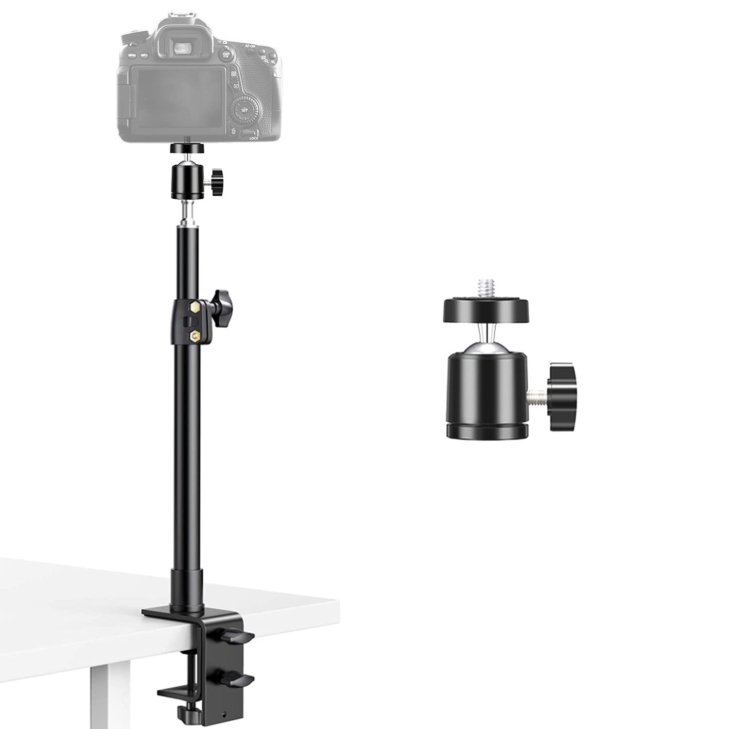 Fotoconic Camera Desk Mount Stand With 1/4" Screw And 360° Rotatable Ball Head Adjustable 14-23Inches / 35-59Cm Aluminum Light Stand For Dslr Camera, Ring Light, Led Light, Live Streaming, Make Up