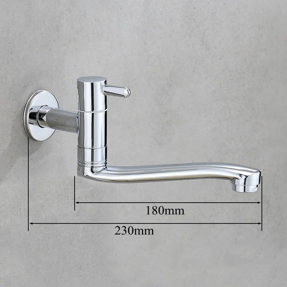 Aide Wall Mounted Cold Water Sink Faucet, Single Handle Brass Tap For Kitchen Garden Outdoor Laundry Sink With Stainless Steel Tube, Chromed, 9 Inch