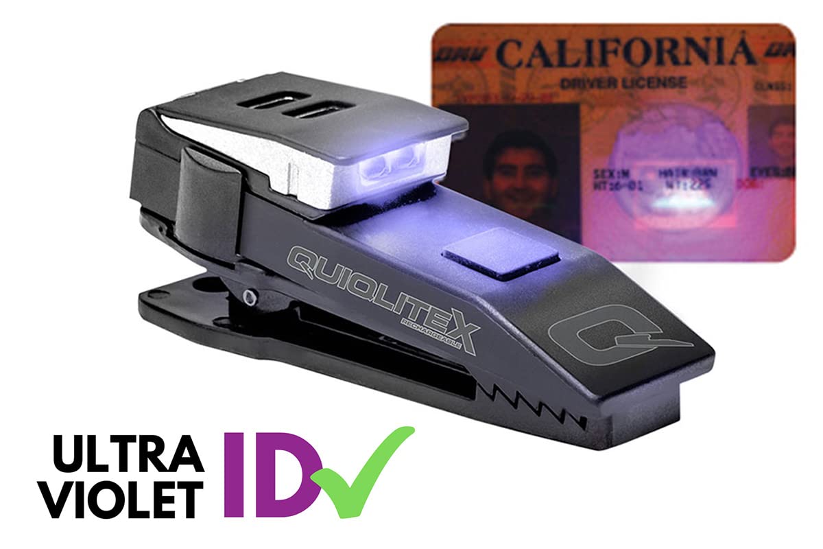 Quiqlite Quiqlitex I.D. Check, Ultraviolet/White Hands- Led Pocket Light, Aluminum & Nylon Plastic Housing (Usb Rechargeable)