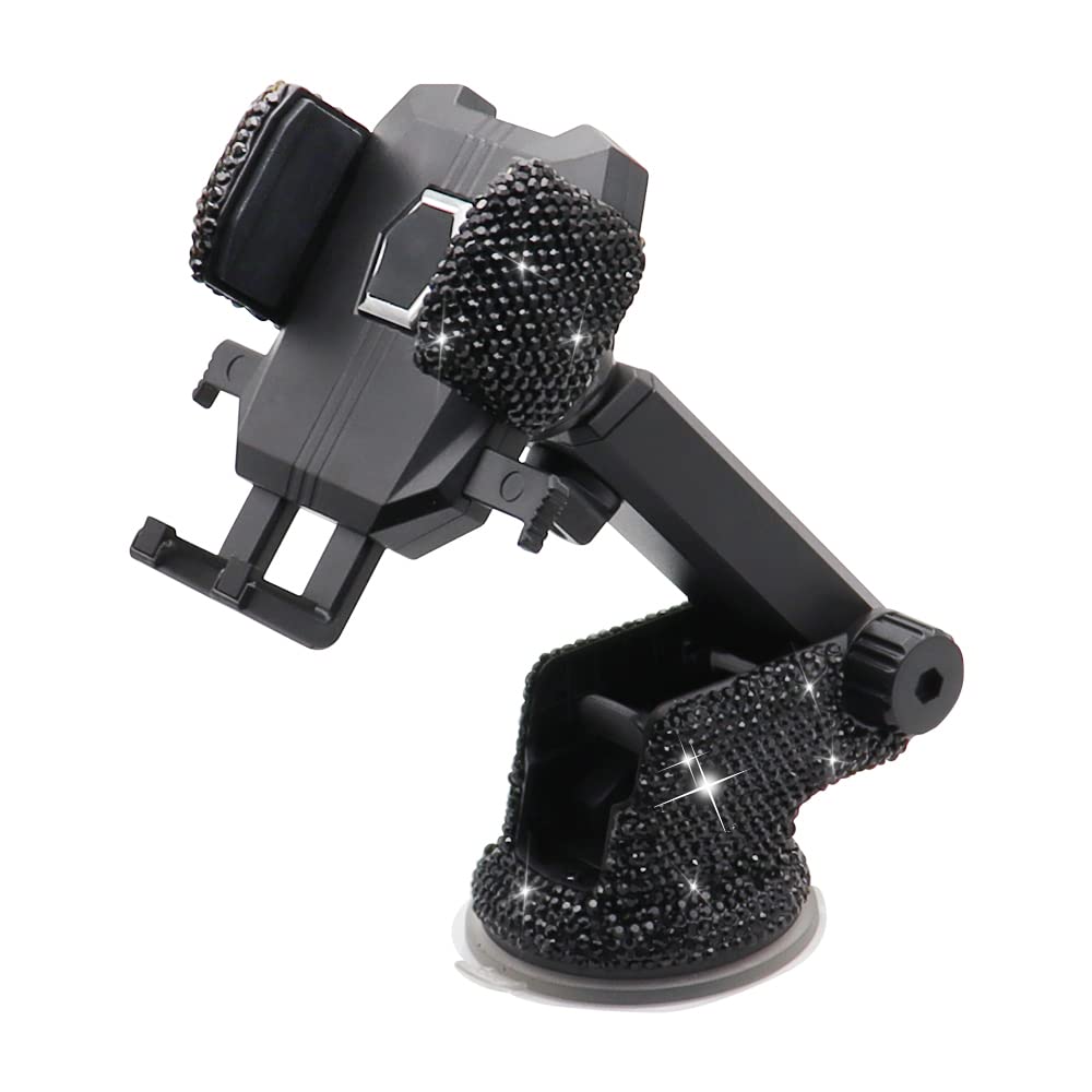Lycaresun Bling Car Phone Mount Holder,Shiny Crystal Rhinestone Phone Stand For Women And Girls, Car Accessories For Windshield Dashboard,Compatible With Most Cellphones (Black)