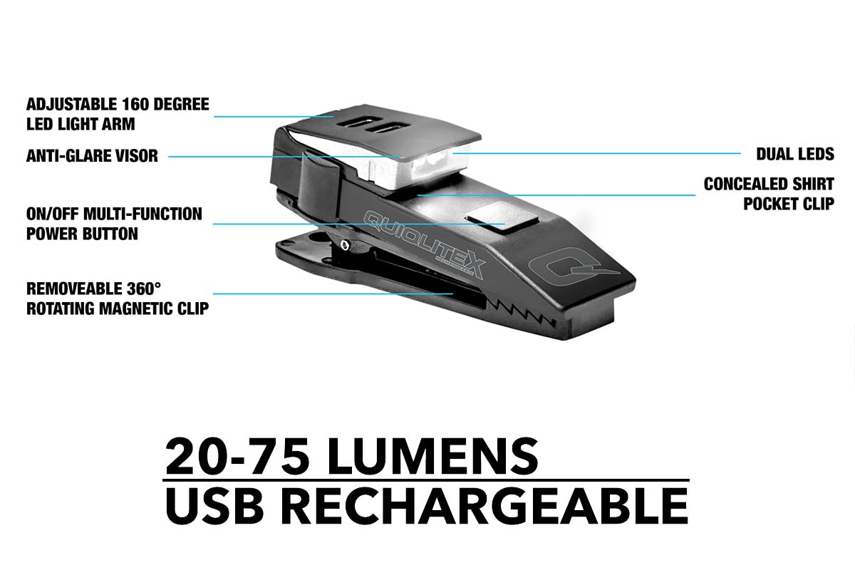 Quiqlite Quiqlitex I.D. Check, Ultraviolet/White Hands- Led Pocket Light, Aluminum & Nylon Plastic Housing (Usb Rechargeable)