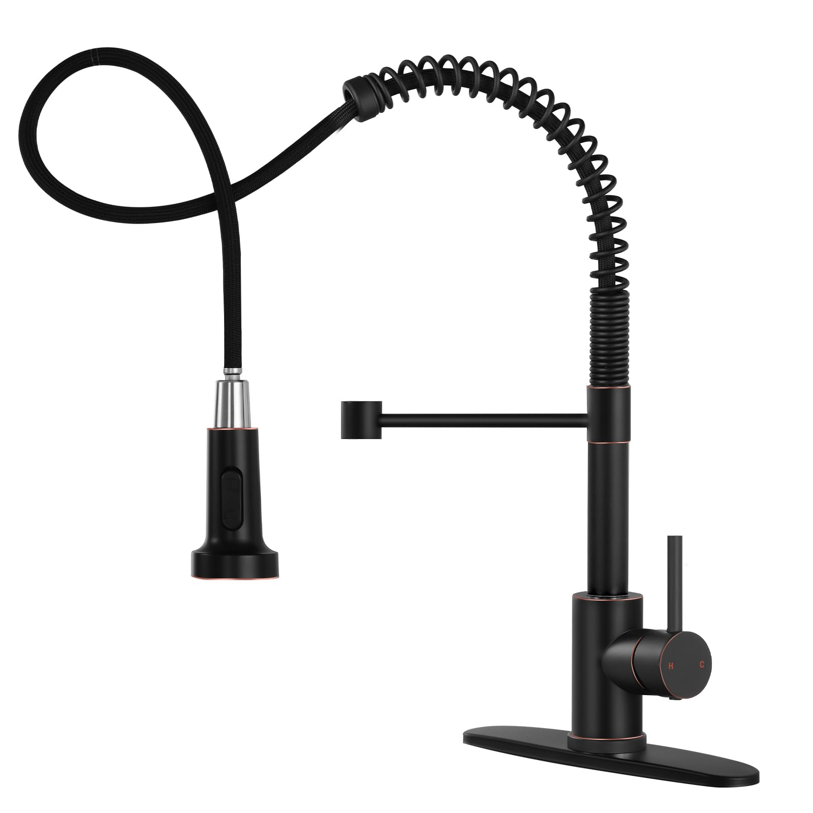 Djs Kitchen Faucets With Pull Down Sprayer Oil Rubbed Brozone -Single Handle 1 Or 3 Holes Spring Kitchen Sink Faucet With Deck Plate For Farmhouse Rv Vessel Basin