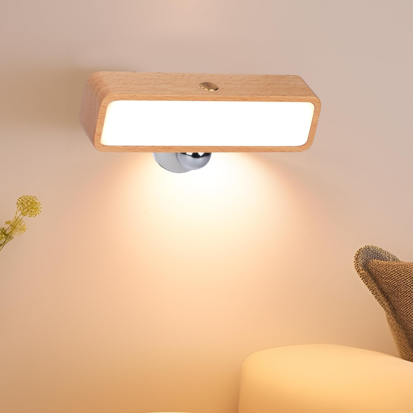Moroommt Wood Wall Sconces With 360 Rotation, Cordless Table Lamps Rechargeable, Magnetic Touch Small Bedside Desk Lamp For Bedroom Nightstand, Battery Operated Stick Wall Night Lights For Living Room