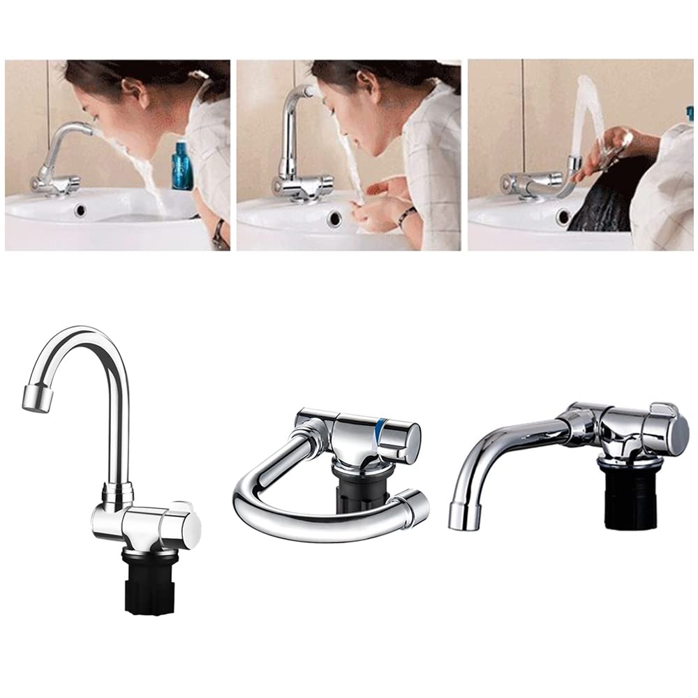 Riloer Foldable Faucet, 360° Rotation Sink Water Tap Cold & Hot Water Mixer Faucet For Rv Boat Foldable Copper Kitchen Faucet