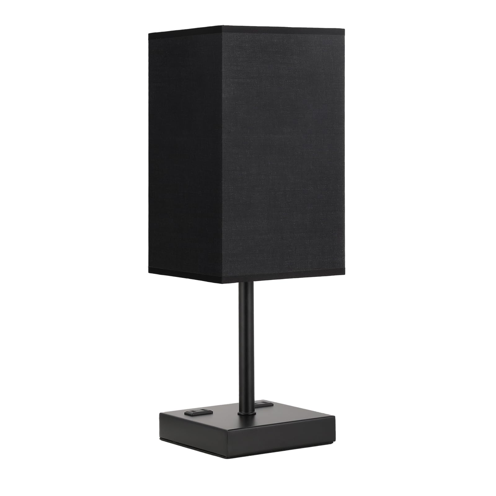 Aooshine Plus Black Bedside Lamp For Nightstand - Touch Table Lamp With Type C + A And Ac Outlet, Square Charging Lamps For Bedroom Decor, Small Night Light For Office, Dorm Lamp For Men, E26 Bulb Included
