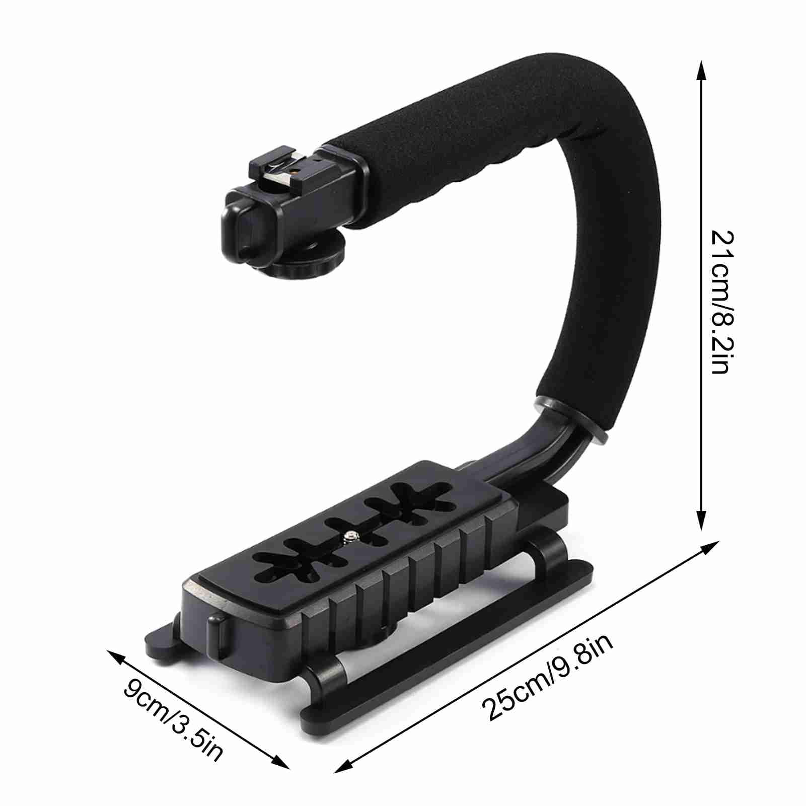 Rexvtns Black Super Grip Camera Stabilizing Handle  Steady - Cam For Dslr/Dv Camcorder  Shockproof Abs Plastic With Secure Rubber Rails  Hot Shoe Mount For Illumination & Microphones