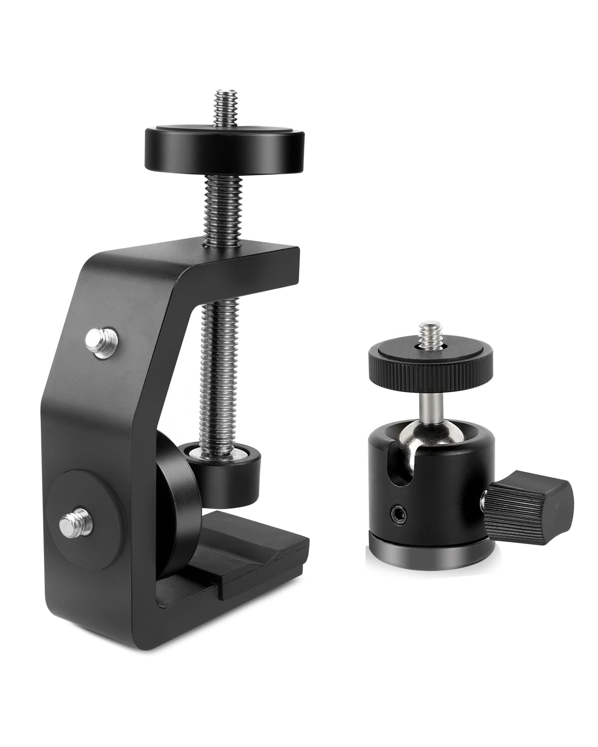 Jebutu Universal C-Clamp With 1/4 Screw Rubber 360°Rotatable Ball Head Camera Mount Adapter For Tripod Monopod Desk Mount Holder Lcd Monitor Flash Cart Bench Worktable Light Stand Rod Hook Shelves Cross Bar