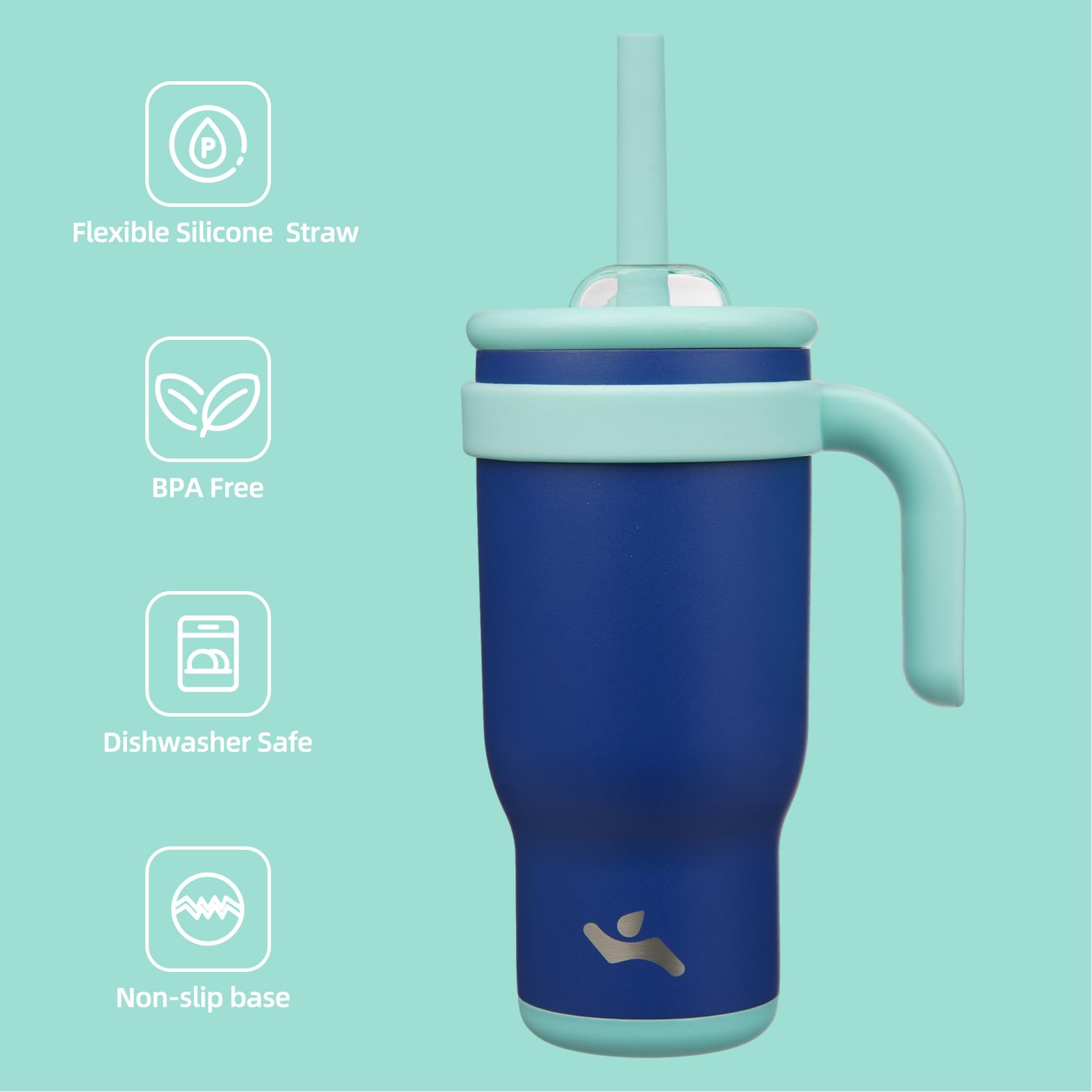 18 Oz Tumbler With Side Handle, Insulated Water Bottle With Straw And 2 In 1 Lid, Stainless Steel