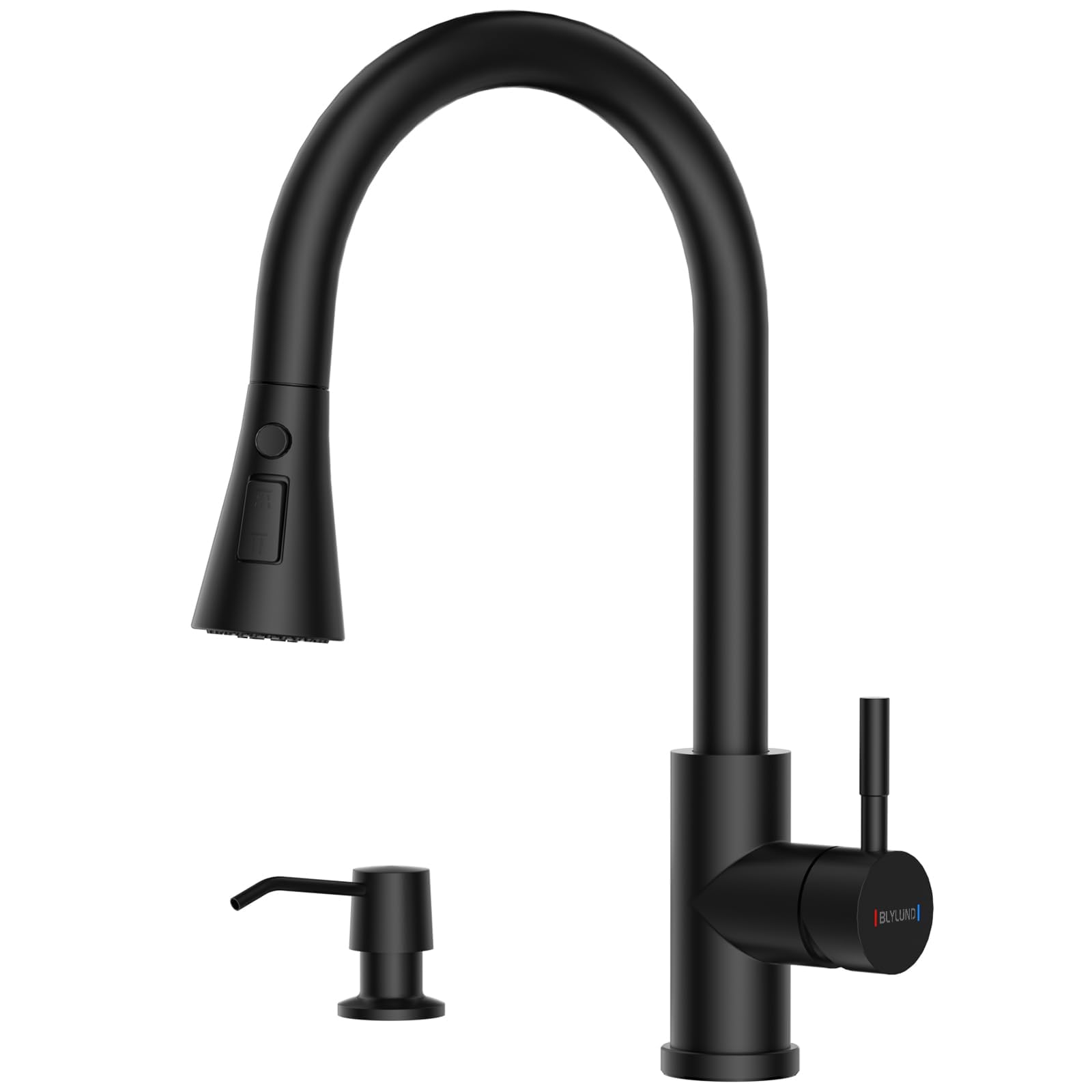 Blylund Matte Black Kitchen Faucets With Soap Dispenser,Kitchen Faucet With Pull Down Sprayer 3 Modes, Stainless Steel Modern Kitchen Sink Faucets High Arch Single Handle Faucet