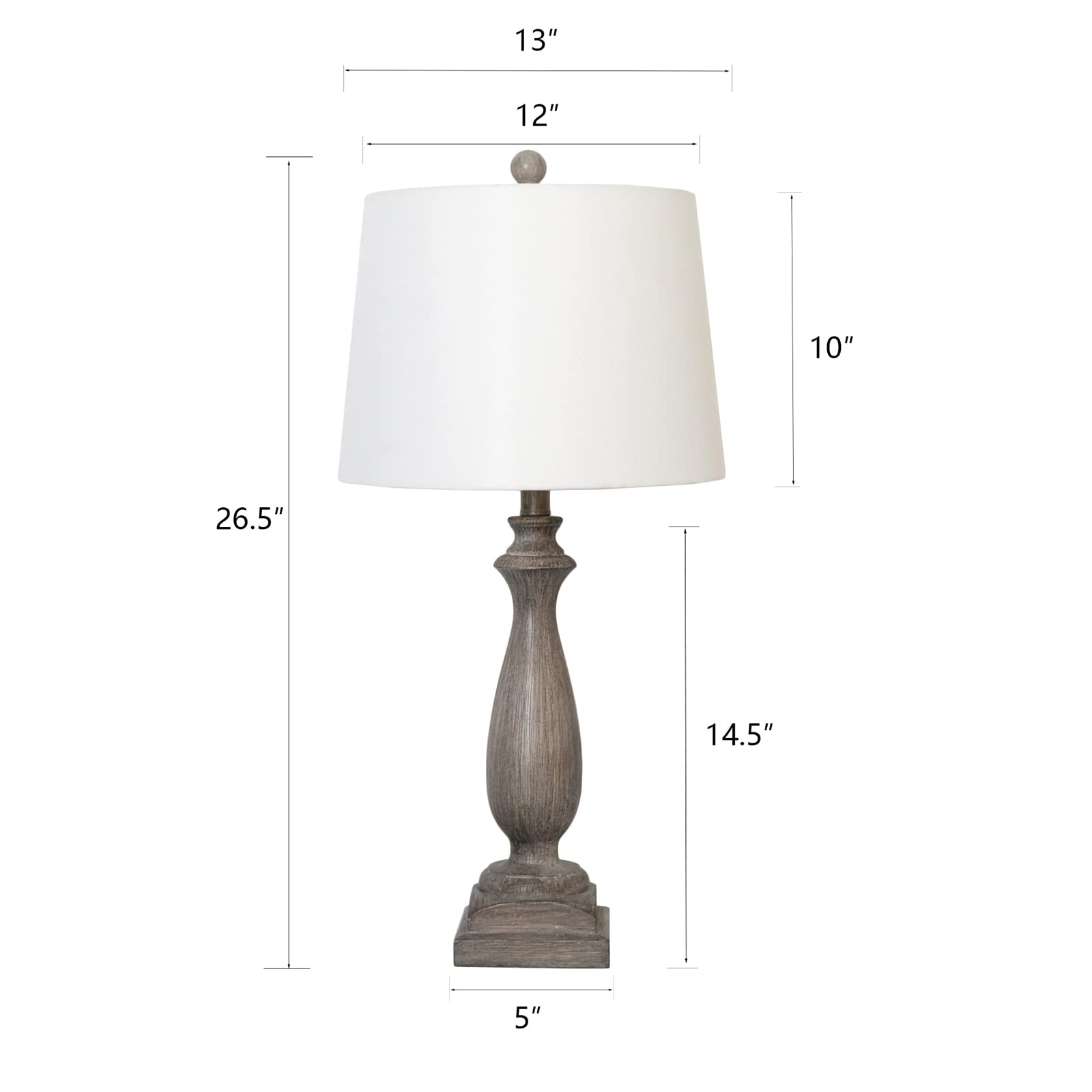 Hightry 26" Farmhouse Table Lamps Set Of 2 For Living Room, Gray Rustic Bedside Lamps With Usb Charging Port, 3-Way Dimmable Resin End Table Lamps With White Shade For Living Room, Bedroom, Etl Listed