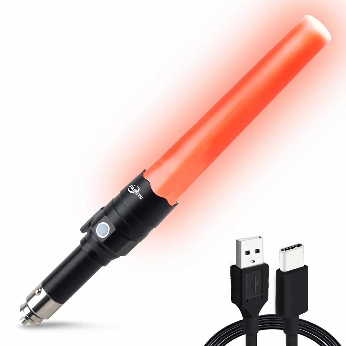 Aulite Small Safety Wand Flashlight For Traffic,Car,Emergency  Cigarette Lighter & Usb C Rechargeable Torch With Seat Belt Cutter