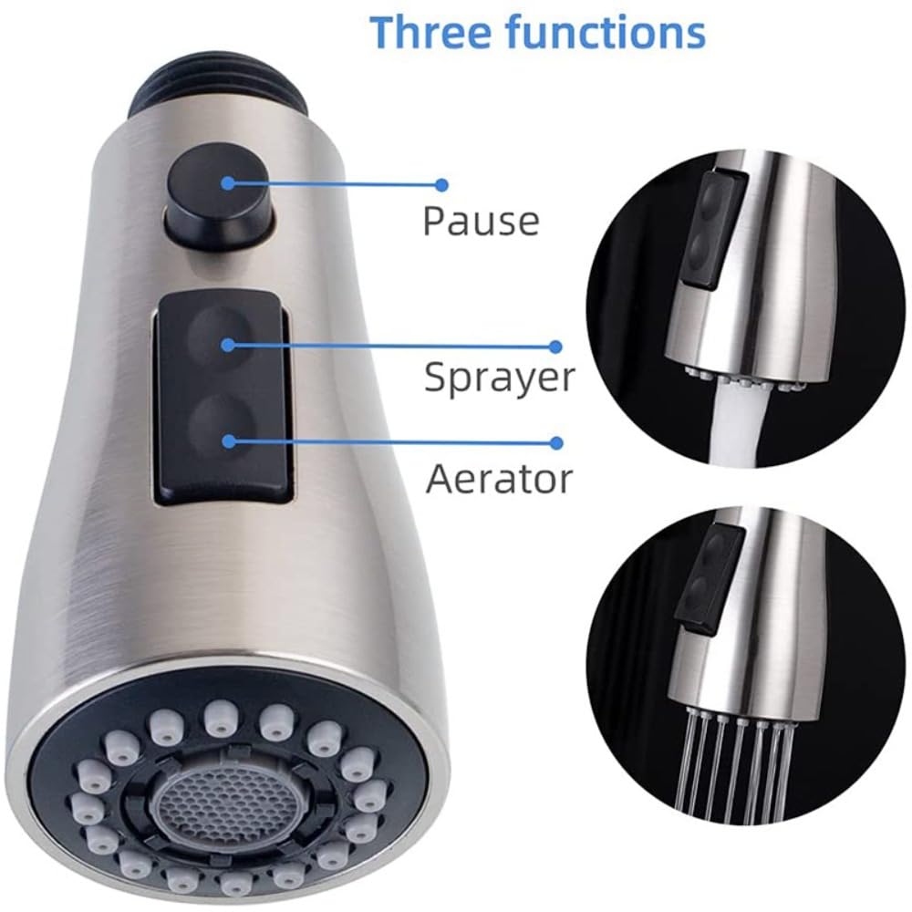 Emstar Pull Down Kitchen Faucet Head Replacement, 3-Function Kitchen Faucet Head Sink Spray Nozzle, G 1/2