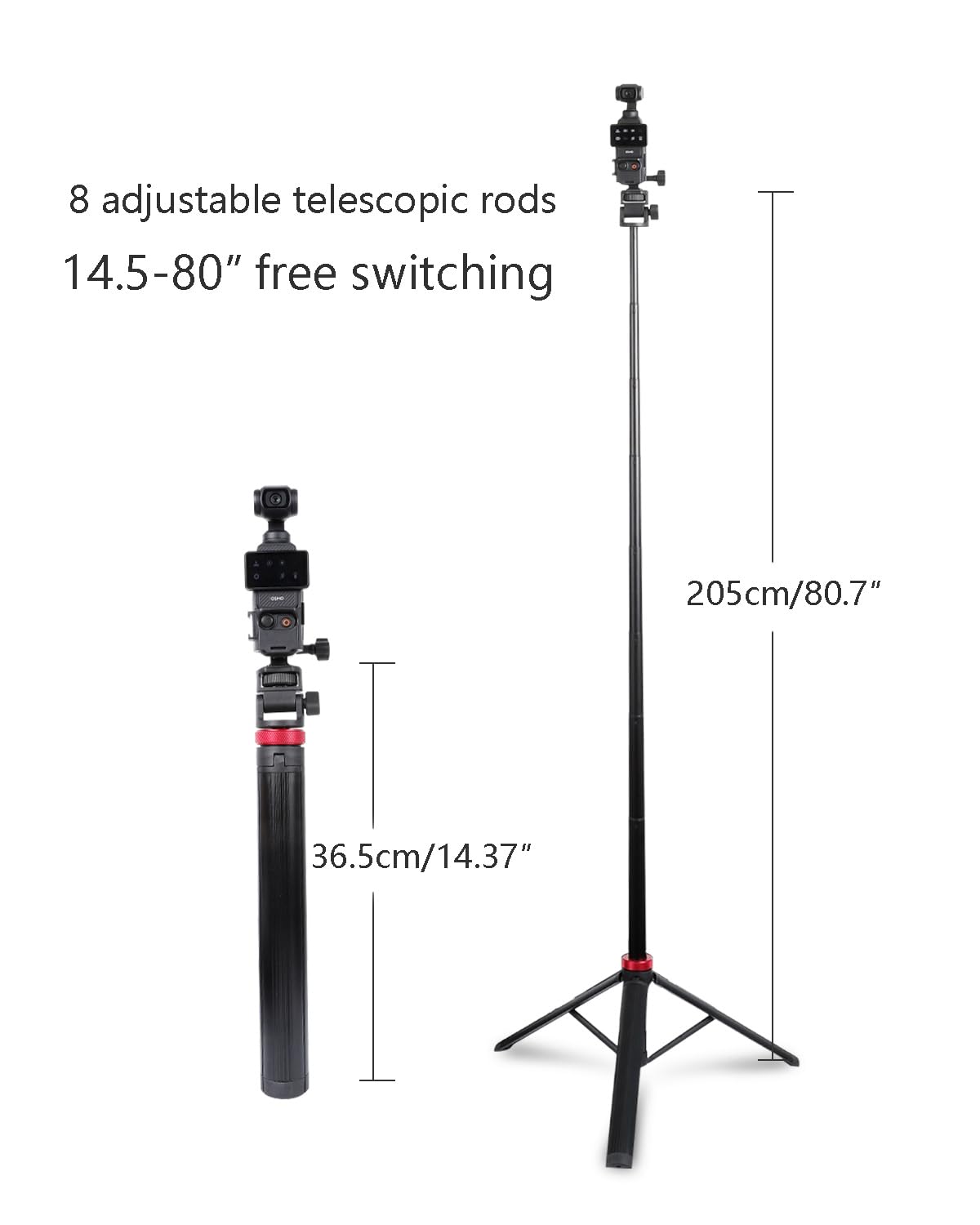 Leenconghui 80" Tripod & Selfie Stick For Dji Osmo Pocket 3，Expandable Selfie Stick Tripod Accessory For Dji Osmo Pocket3