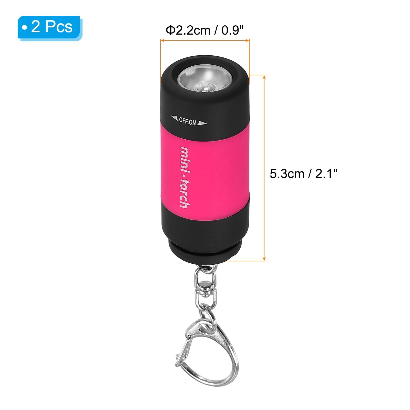 Patikil 2.1" Mini Rechargeable Led Keychain Flashlight, 2 Pack Edc Portable Small Torch With Usb Charging For Everyday Carry, Bright Pink