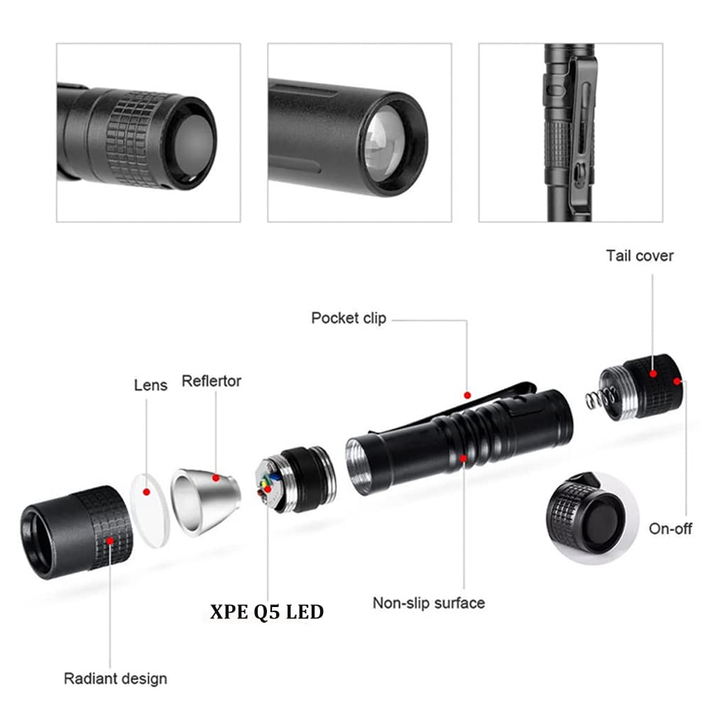 Cussity Pen Light, Led Pocket Pen Flashlight, 5 Pcs Small Mini Flashlight With Clip, 3 Modes For Camping, Outdoor, Emergency