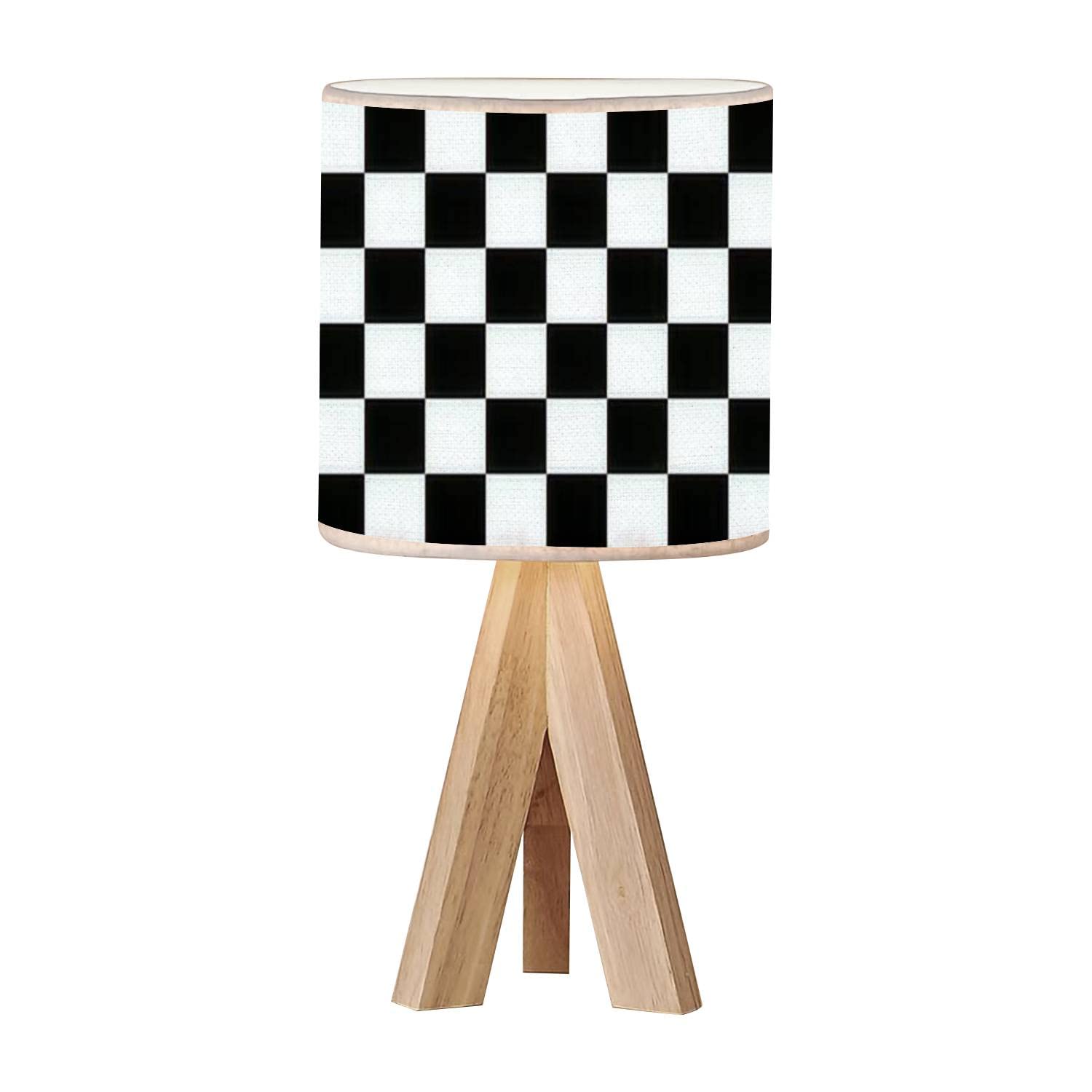 Oepwqiwepz Tripod Bedside Desk Table Lamp Black White Checkered Seamless Endless Racing Flag Texture Wood Nightstand Lamp With Linen Fabric Shade For Nursery Bedroom Living Room Kids Room