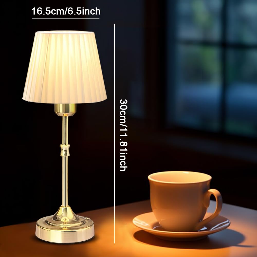 Leroxo Cordless Led Metal Table Lamp, Portable Fabric Shade Desk Lamp, 3-Level Brightness, Touch Sensor Control, Rechargeable Bedside/Nursery/Dining Room Lamp