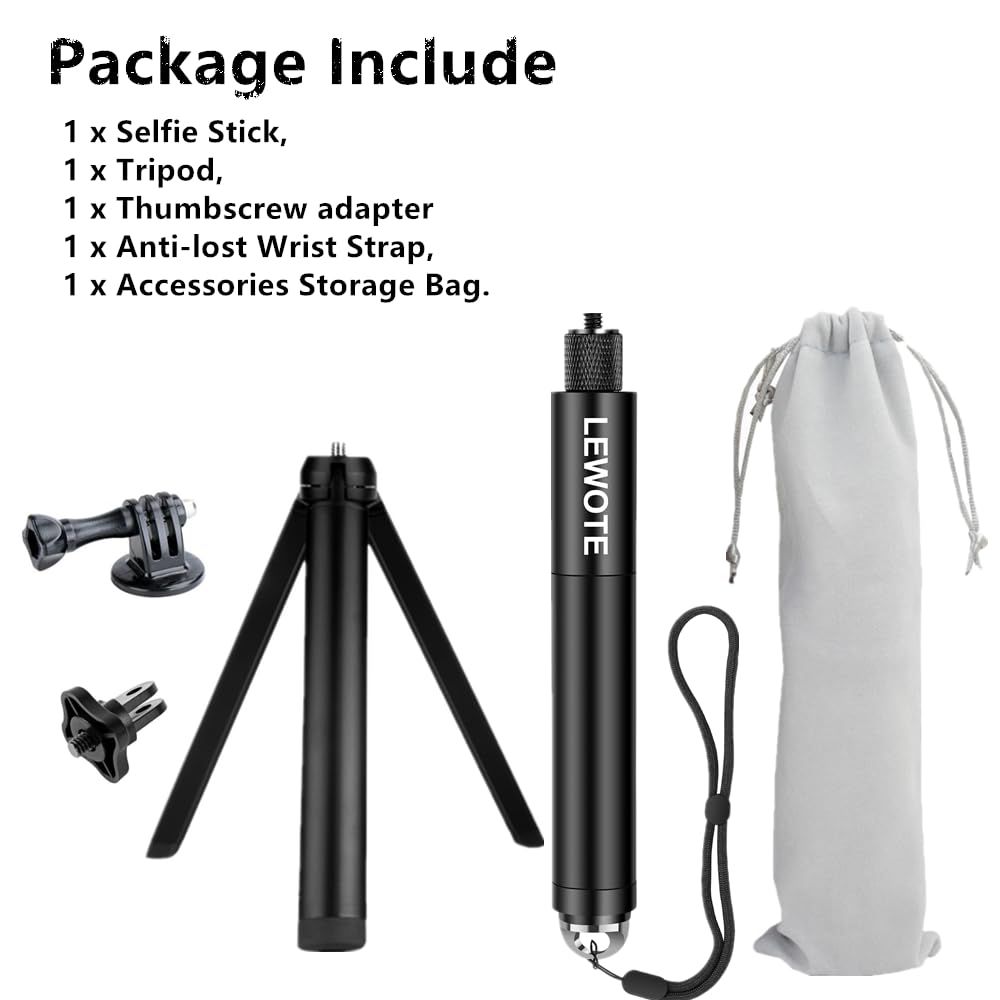 Lewote Extendable Selfie Stick Compatible With Insta360 One X2 X3 Xr/Rs/Go 2 Go 3, Dji Action Series Monopod Accessories[With Detachable Tripod](27Inch(70Cm))