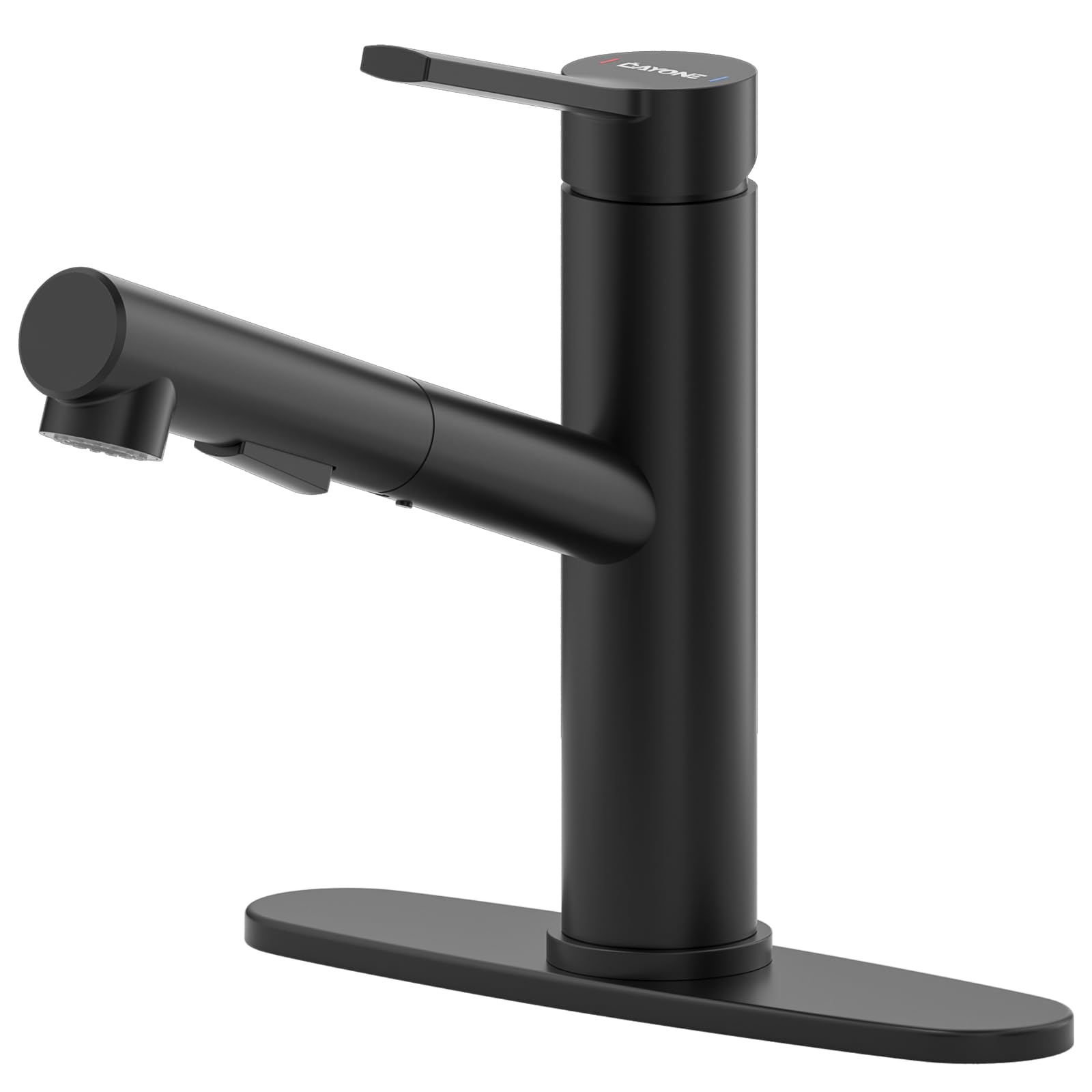 Dayone Black Rv Kitchen Faucet With Pull Down Out Sprayer, Bar Sink Faucet Low Profile Matte Black, Modern Utility Bar Small Faucet For Kitchen Sinks Single Handle, With Deck Plate For 1 Or 3 Holes