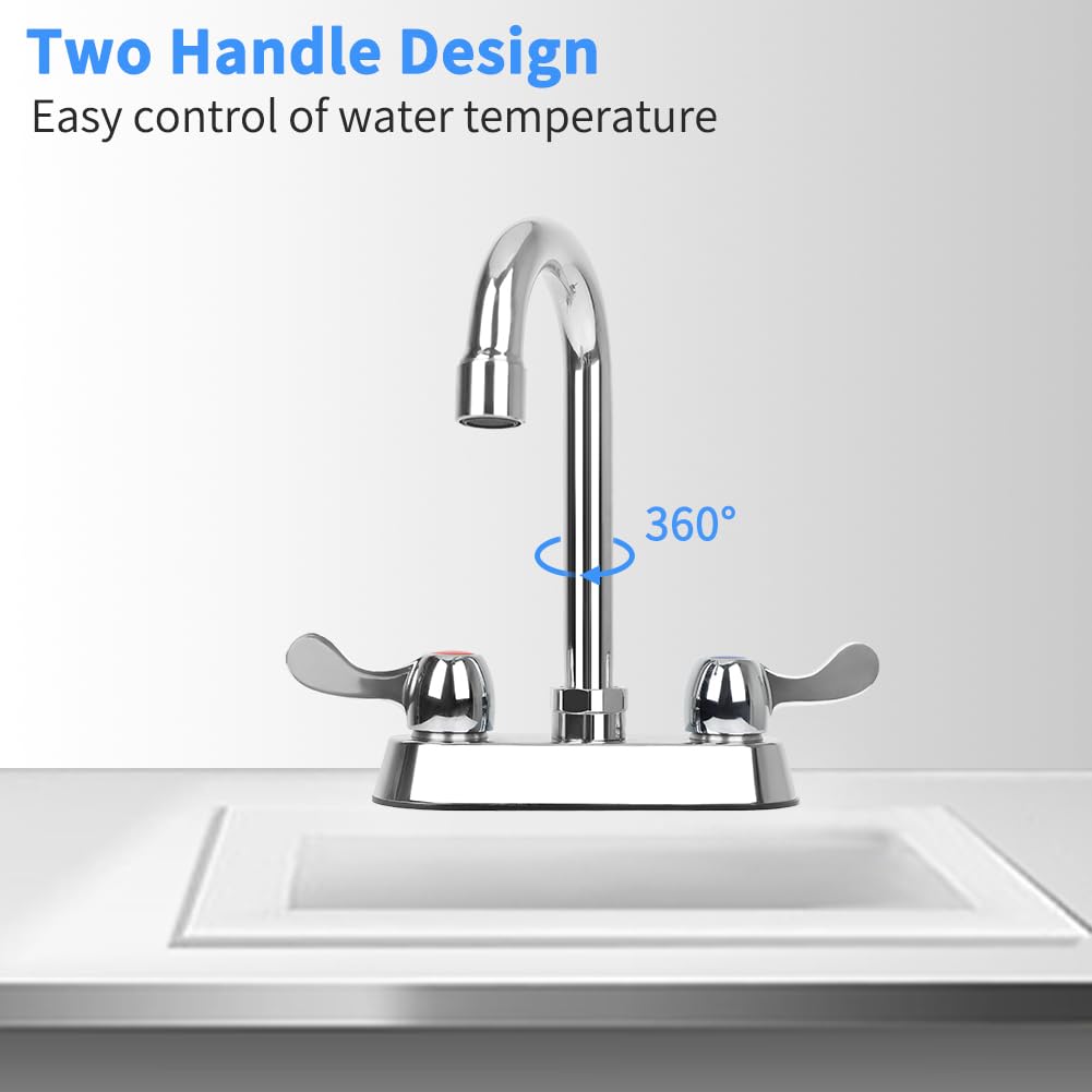 Tnroted 4 Inch Center Commercial Bar Sink Faucet With 3-1/2" Gooseneck Spout, Dual Lever Handles Deck Mount Bar Sink Faucet For Kitchen Laundry Restaurant, Brass Constructed