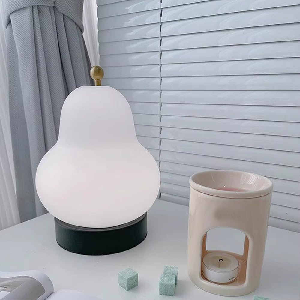 Ejfoiej Portable Cream Pear Desk Lamp, 3-Levels Brightness, 3 Color Touch Control Rechargeable Night Light, Bedside & Dining Room Lamp (White)