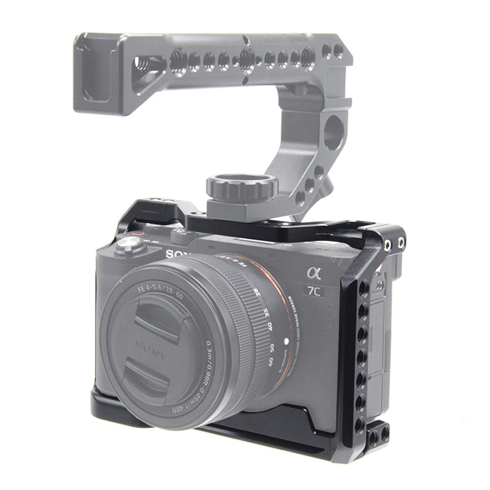 Easy Hood Camera Cage For Sony Alpha 7C / A7C / Ilce-7C, Vlogging Video Camera Rig Stabilizer With Built-In Cold Shoe, 1/4" Mounting Points And 3/8" Locating Hole