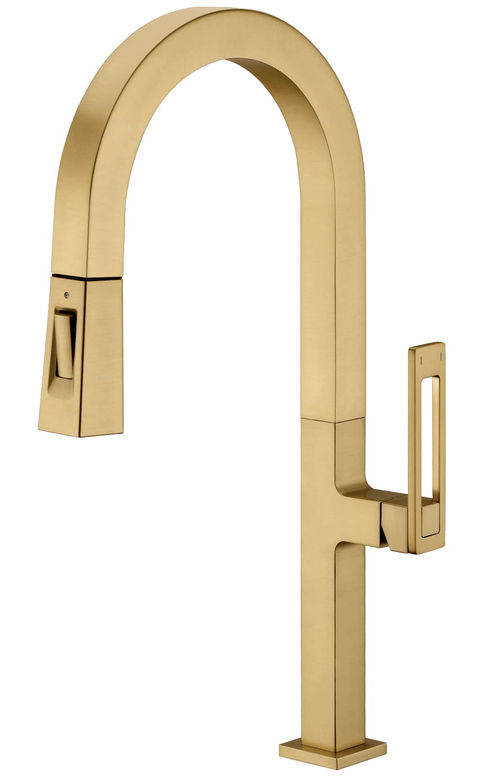 Trustmi Single Hole Kitchen Faucet With Pull Down Sprayer, Square Shape Bar Sink Faucet Swivel High Arc Gooseneck, Brushed Brass Gold
