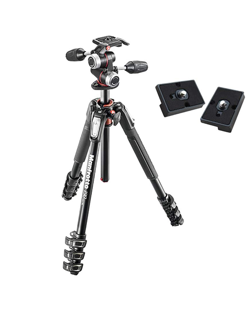Manfrotto Mk190Xpro4-3W Aluminum Tripod With 3-Way Pan/Tilt Head And Two Zaykir Quick Release Plates For The Rc2 Rapid Connect Adapter
