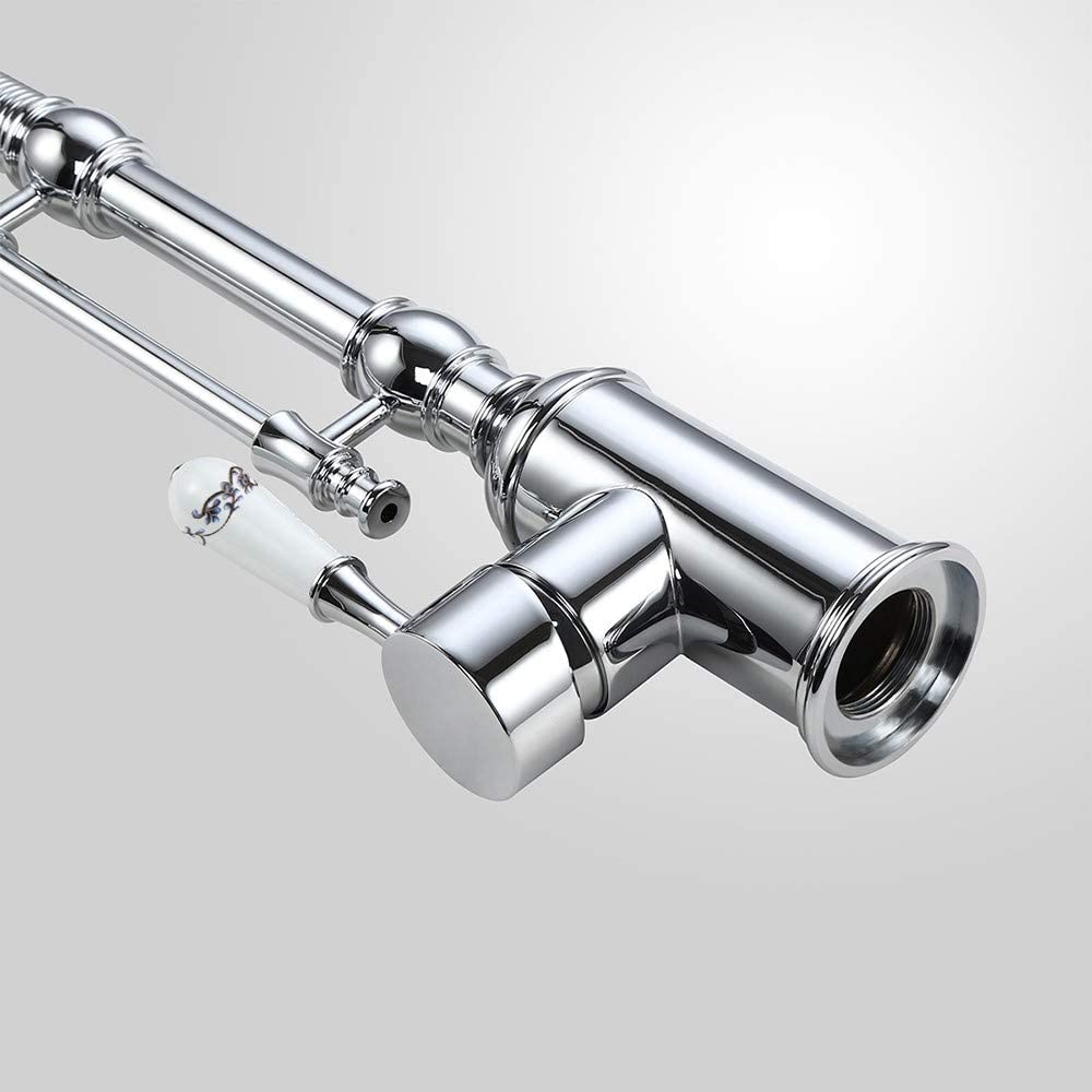 Kunmai High Arc Swirling Dual-Mode Pull-Down Kitchen Faucet With Porcelain Handle,Chrome