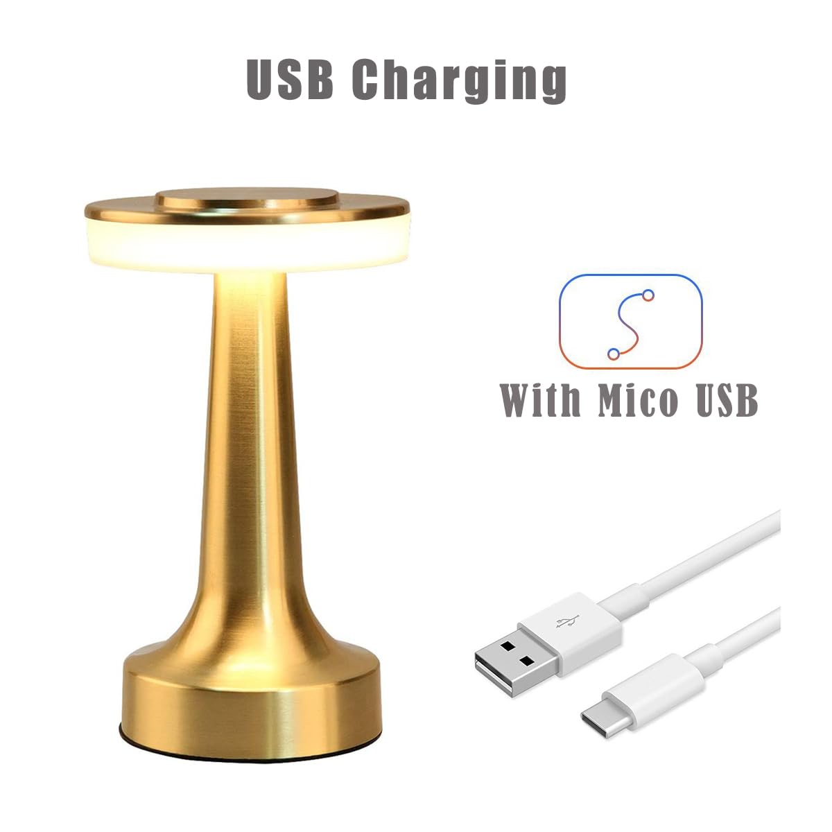 Cyrubalkinin Portable Led Table Lamp With Touch Sensor, 3-Levels Brightness, Rechargeable Battery Up To 48 Hours Usage, Night Light For Kids Nursery, Nightstand Lamp, Bedside Lamp (Gold)