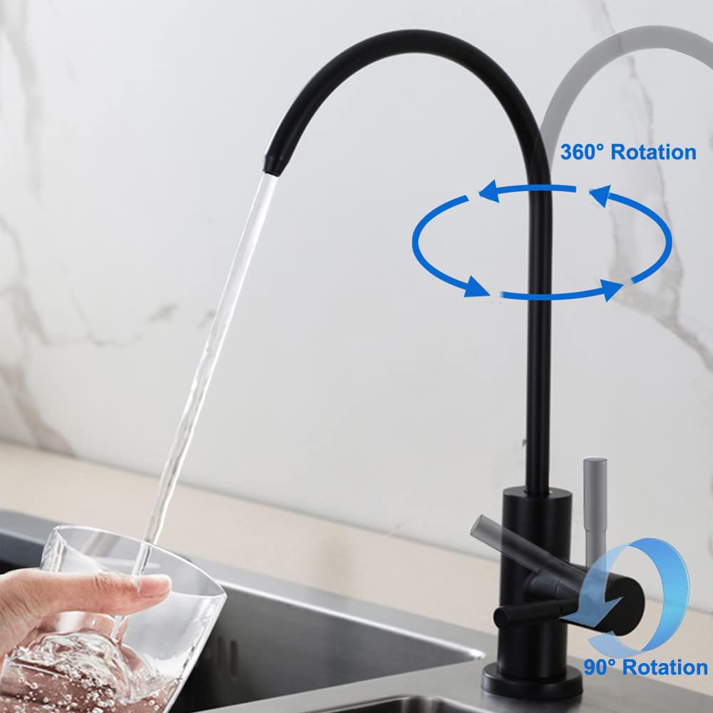 Hogardeco Matte Black Drinking Water Purifier Faucet, Sus304 Stainless Steel Beverage Faucet For Kitchen Under Sink Water Reverse Osmosis Filter System With 1/2" 1/4" 3/8" Tube