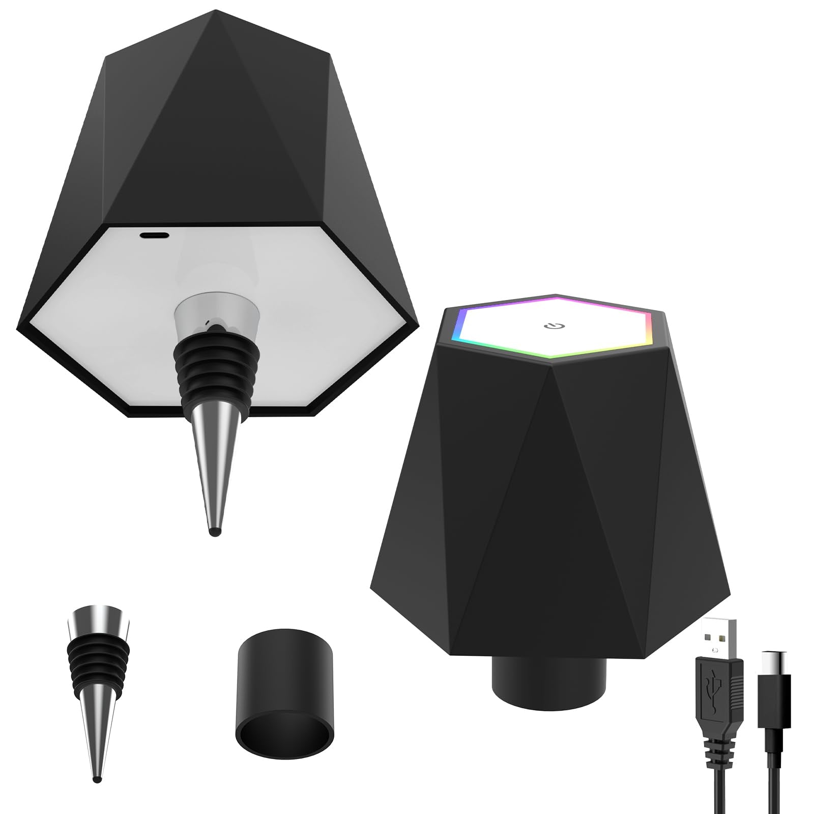 Yinjupu 2 Pack Wireless Wine Bottle Lamp Led, Rgb Breathing Light Mode Touch 3-Color Stepless Dimming Cordless Table Lamp Suitable For Bars,Restaurants,Bedrooms(Black)