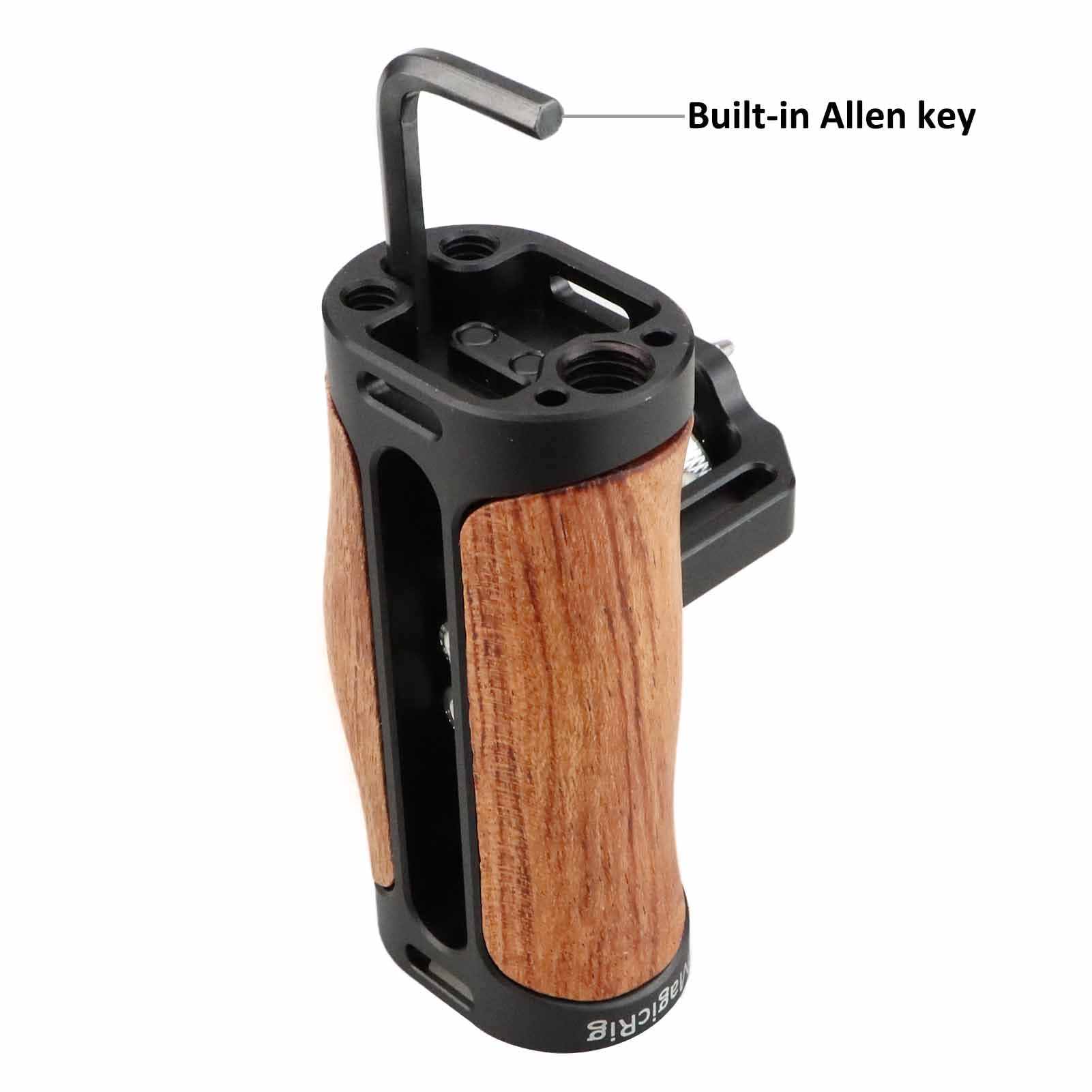 Magicrig Locating Side Handle For Arri Mount, Left/Right Mini Wooden Handgrip For Dslr Camera Cage, With Cold Shoe 1/4"-20 And 3/8"-16 Arri Locating Threads, Up And Down Adjustable