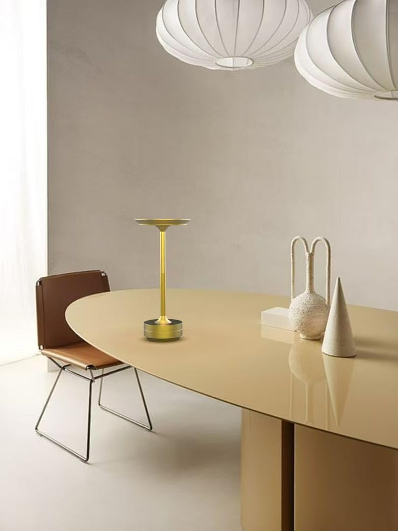 Xylomega Portable Cordless Led Table Lamp With Touch Control, 3 Color Stepless Dimming, Built-In Rechargeable Battery, Classic Minimalist Design For Living Room, Dining Room, Bedroom, Patio - Gold