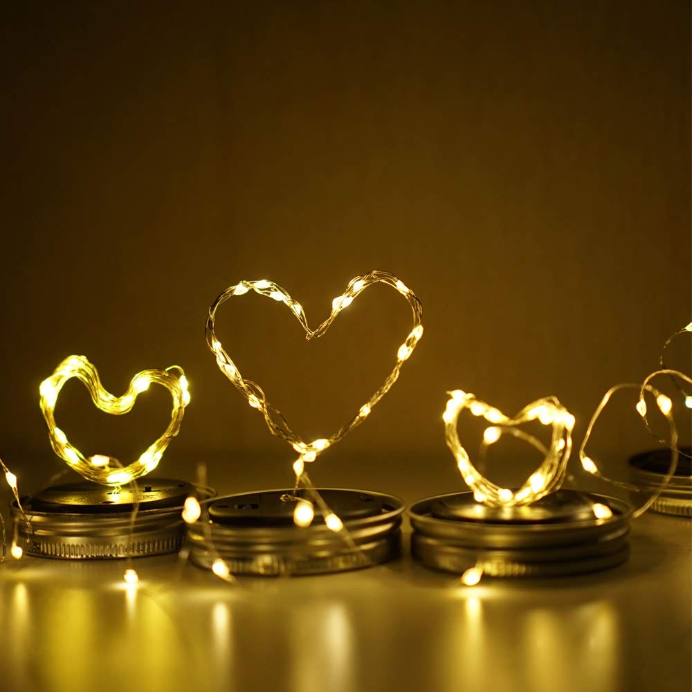 Cynzia Solar Mason Jar Lights, 6 Pack 20 Led Fairy String Lights With 6 Hangers (No Jars), Waterproof Firefly Lights Lantern For Outdoor, Wedding, Patio, Garden, Party, Christmas Decor (Warm White)