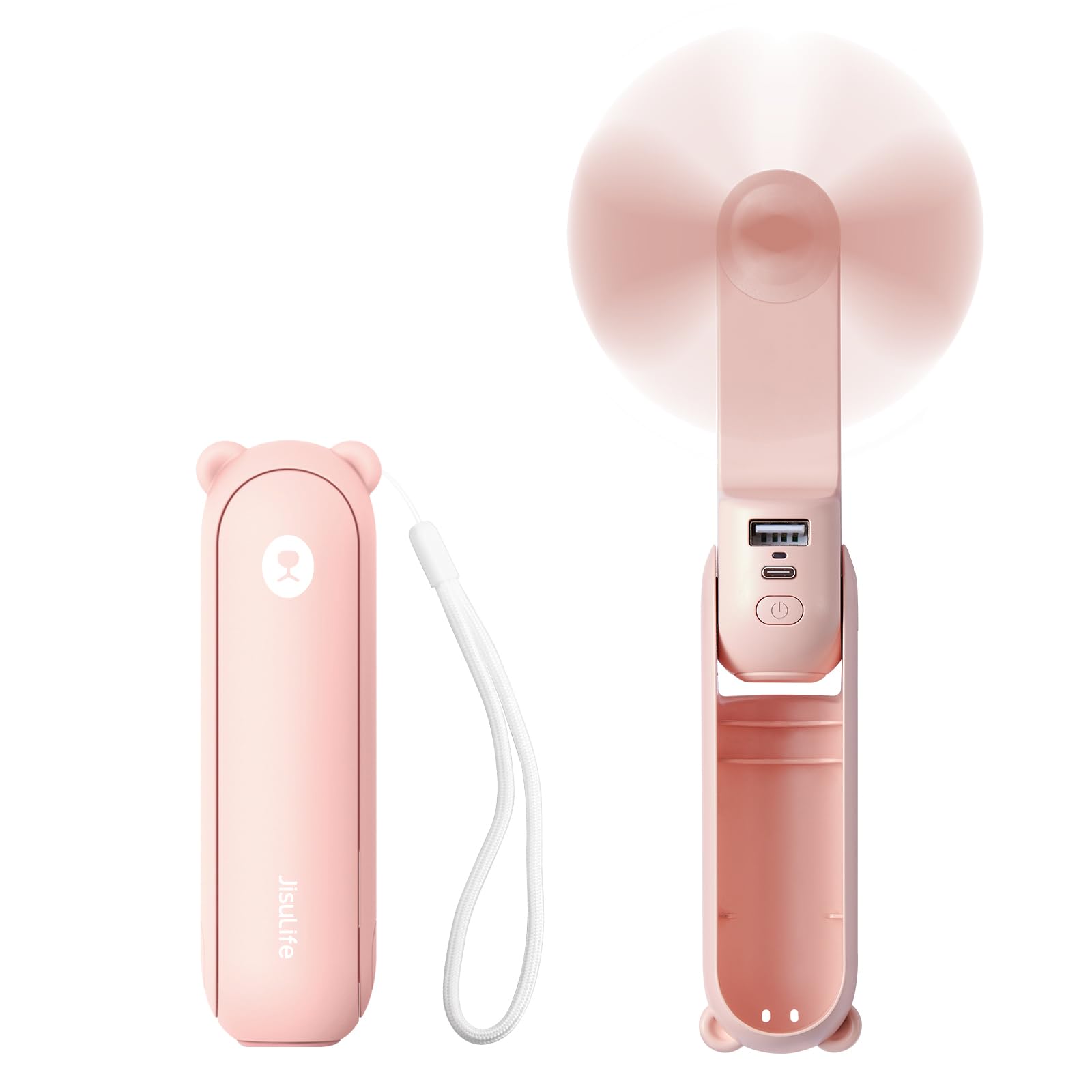 JISULIFE Handheld Mini Fan, 3 IN 1 USB Rechargeable Portable Fan [12-19 Working Hours] with Power Bank, Flashlight, Pocket Design for Travel/Summer/Concerts - Koospark