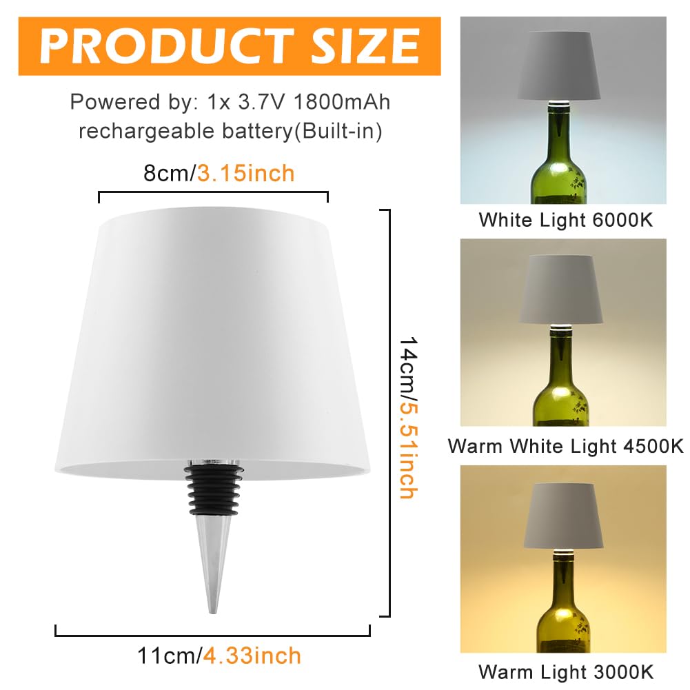Qkds Wireless Bottle Lamp, Portable Led Wireless Bottle Lamp With 3 Modes Light Dimming, Rechargeable Wine Bottle Light Head Touch Led Table Lamp For Dining Room Bedroom Bar(White)