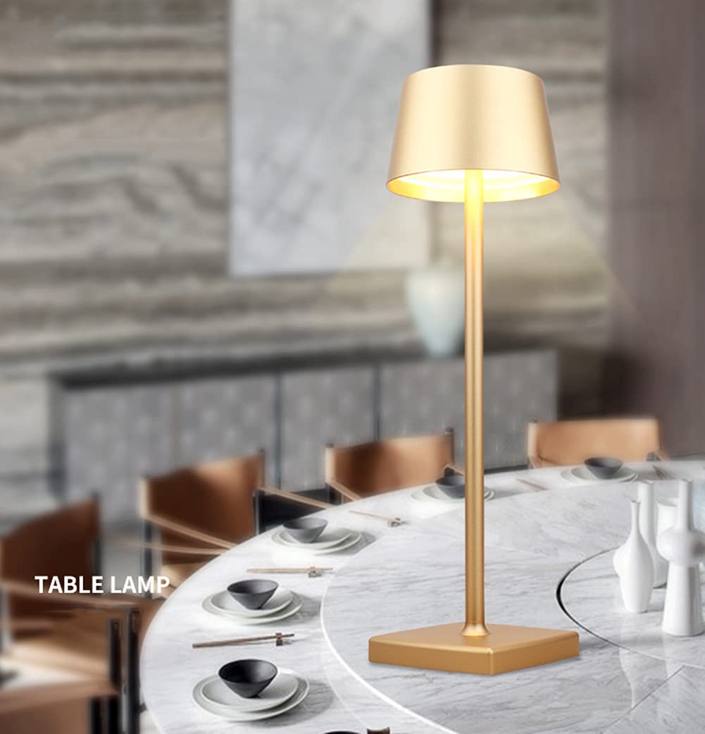 Seihoae Cordless Table Lamps Rechargeable, 5200Mah Battery, Ip54 Waterproof, Aluminum Alloy, Touch Dimming For Indoor Outdoor Restaurant Buffet Bar Coffee Shop, Gold
