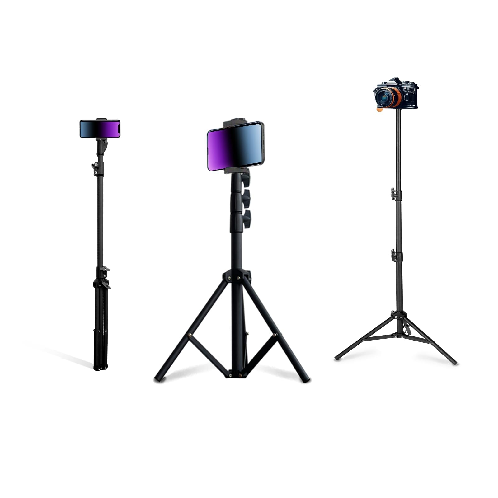 Tonsnvitae Adjustable 47.2" Phone Tripod & Selfie Stick, Camera Tripod Stand With Phone Holder Compatible With Iphone/Android/Huawei Cellphone, Gopro,Fill Light,Projector,Live Streaming Etc