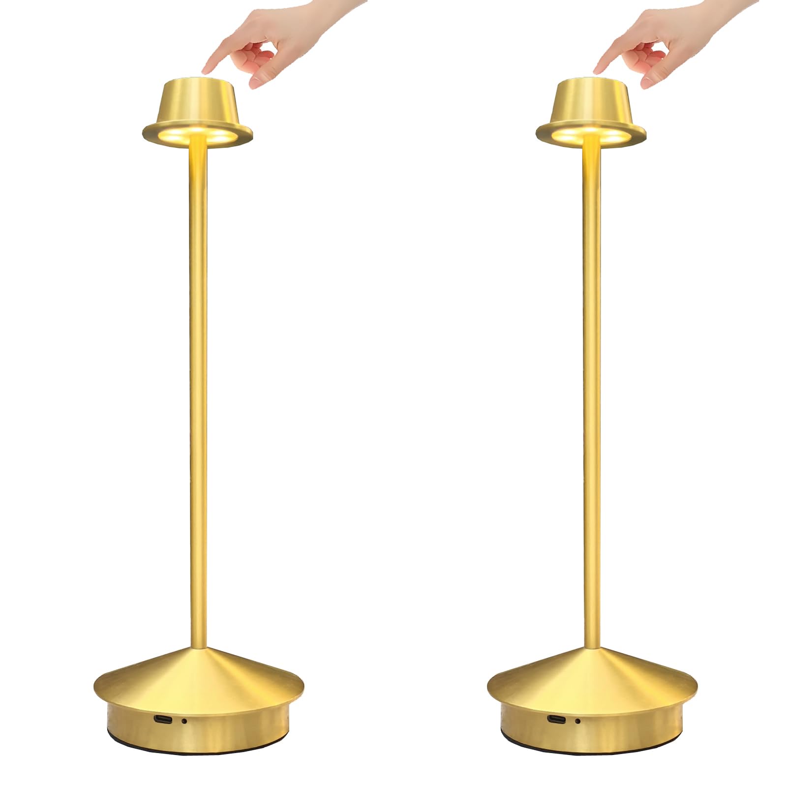 Reddragon Lighting 10000Mah Rechargeable Battery Powered Gold Table Lamps Cordless Set Of 2 Waterproof Outdoor Small Decor Desk Lights Pina Table Ambient Lamps For Living Room, Bedroom, Kitchen (2 Pack, Gold)