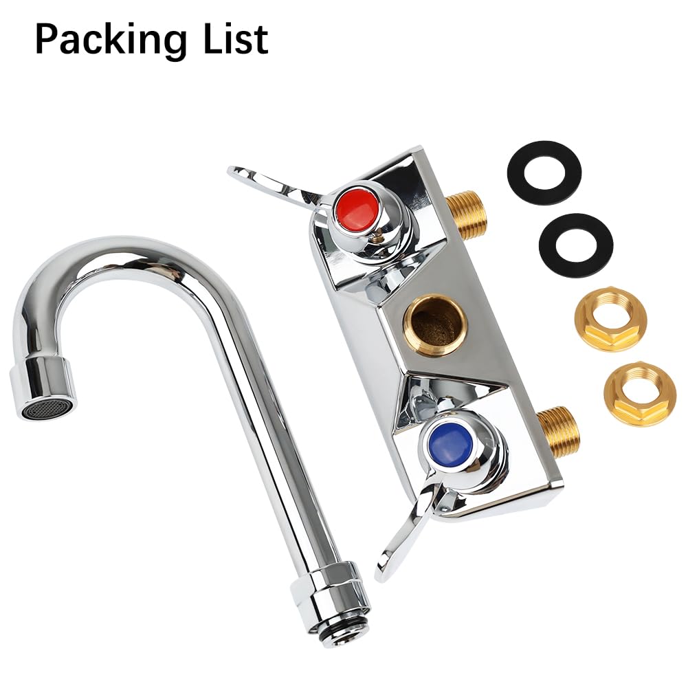 Tnroted 4 Inch Center Commercial Hand Sink Faucet With 3-1/2”Gooseneck Spout, Dual Lever Handle Wall Mount Utility Sink Faucet For Bar/Kitchen/Restaurant Sink,Brass Constructed