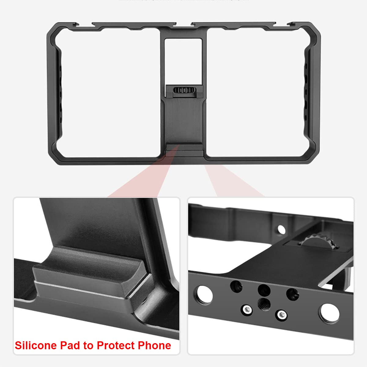 Supfoto Smartphone Video Rig Filmmaking Vlogging Smartphone Cage Aluminum Phone Video Stabilizer With Cold Shoe For Iphone Huawei Phone Photography, Film Making And Vlog