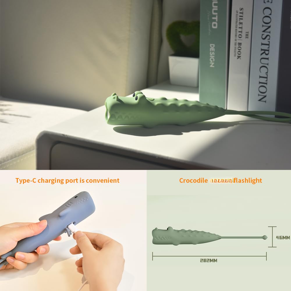 Yzyoe  Rechargeable Crocodile Led Flashlight, Cute Animal Shaped Silicone Flashlight, Comfortable Touch Long Press To Adjust Brightness Portable Outdoor Lighting Creative Light.