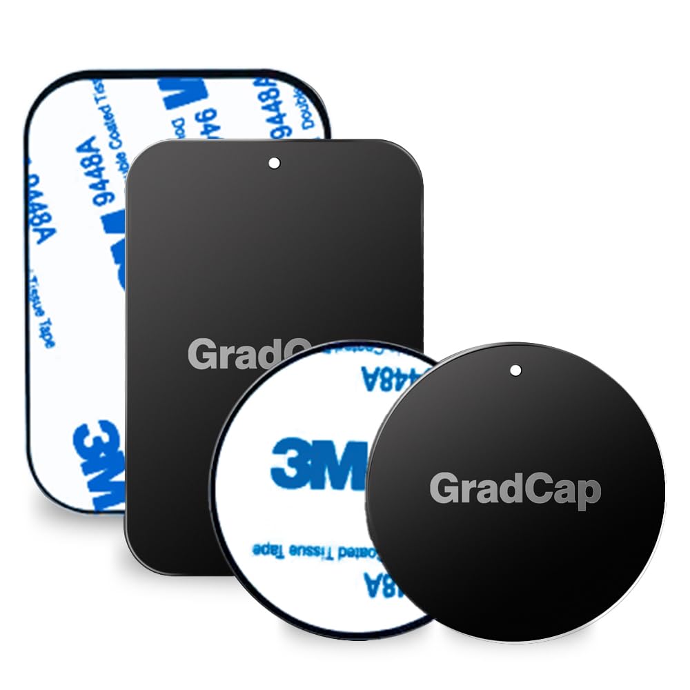 Gradcap Metal Plate For Magnetic Phone Mount - 4 Packs Universal Ultra Thin Black Metal Disc W/Strong 3M Adhesive Sticker - Replacement Accessory Kit - 2 Rectangle (1.75"X2.5") & 2 Round (1.5"X1.5")